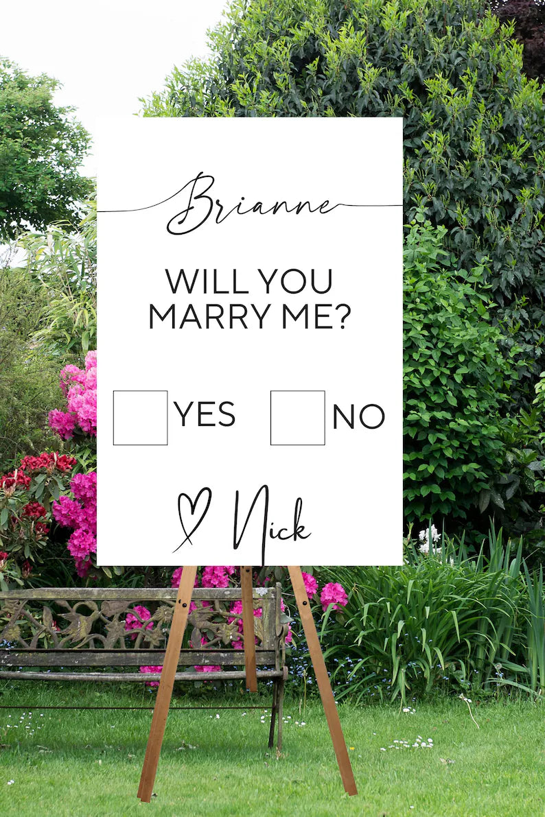 Idea de propuesta divertida | Letrero personalizado con la frase "¿Quieres casarte conmigo?" | Letrero impreso con nombre personalizado para boda o propuesta de matrimonio para decoración